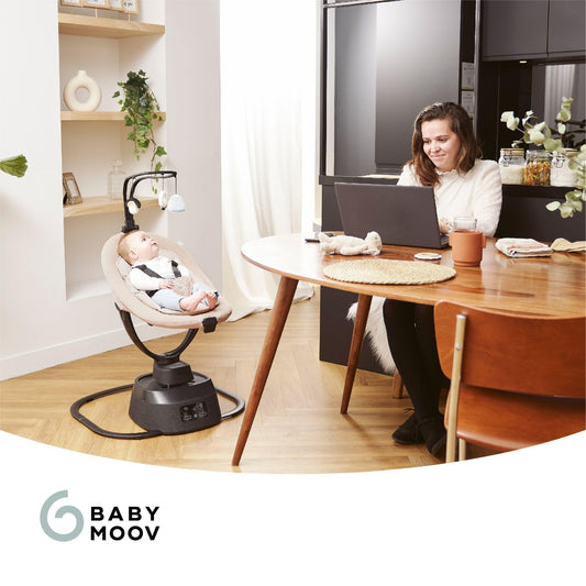 Babymoov Swoon Evolution Mocca-Connected Electric Baby Swing with Mobile App – Music Streaming, Voice Recording and Personalized Lullabies – 360° Seat – Newborn Reducer